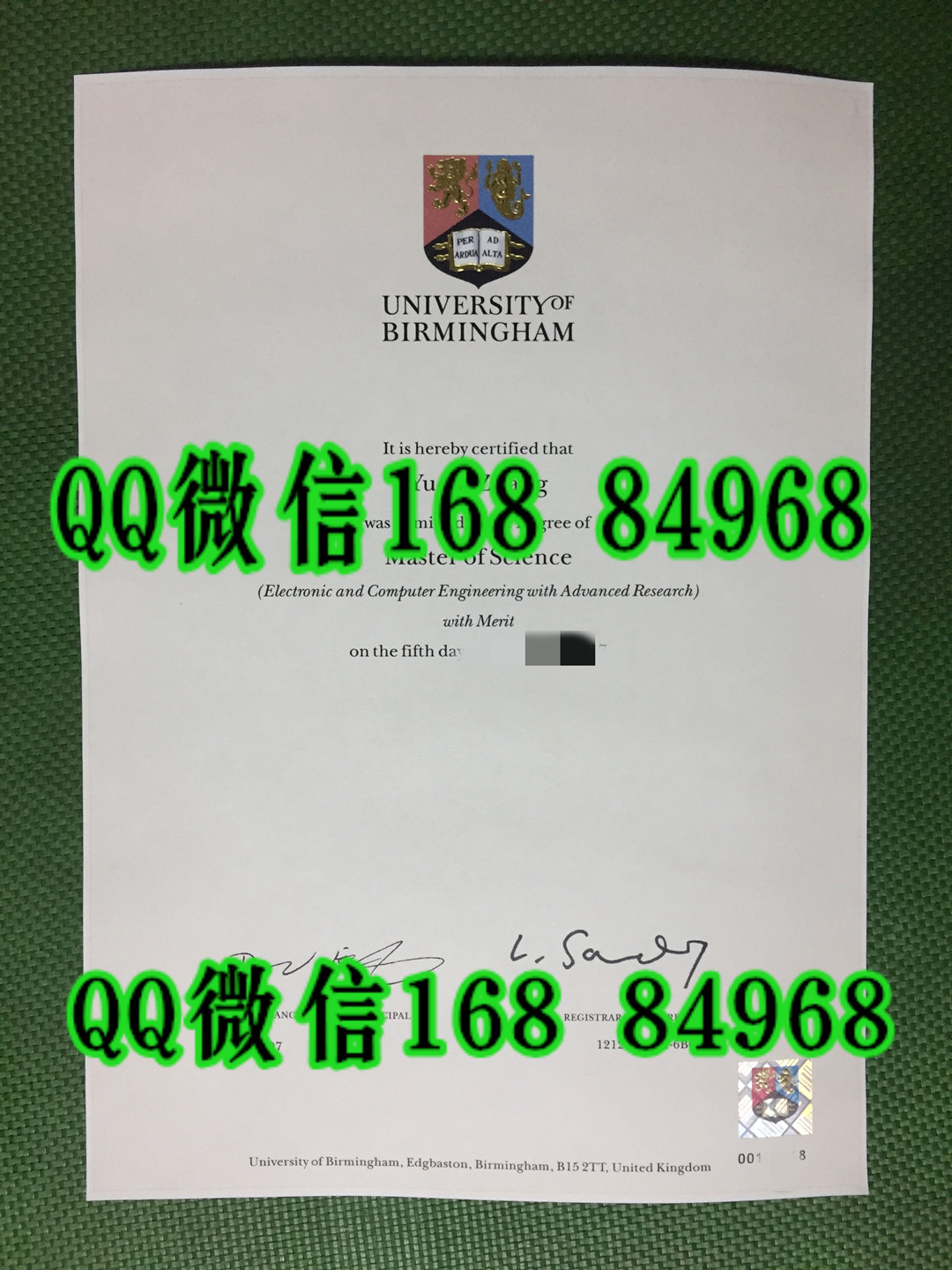 伯明翰大学学位毕业证凹凸烫金LOGO正反面实拍,University of Birmingham degree