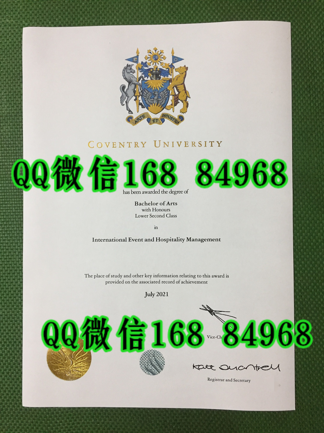 Coventry University diploma degree,英国考文垂大学毕业证烫金图片