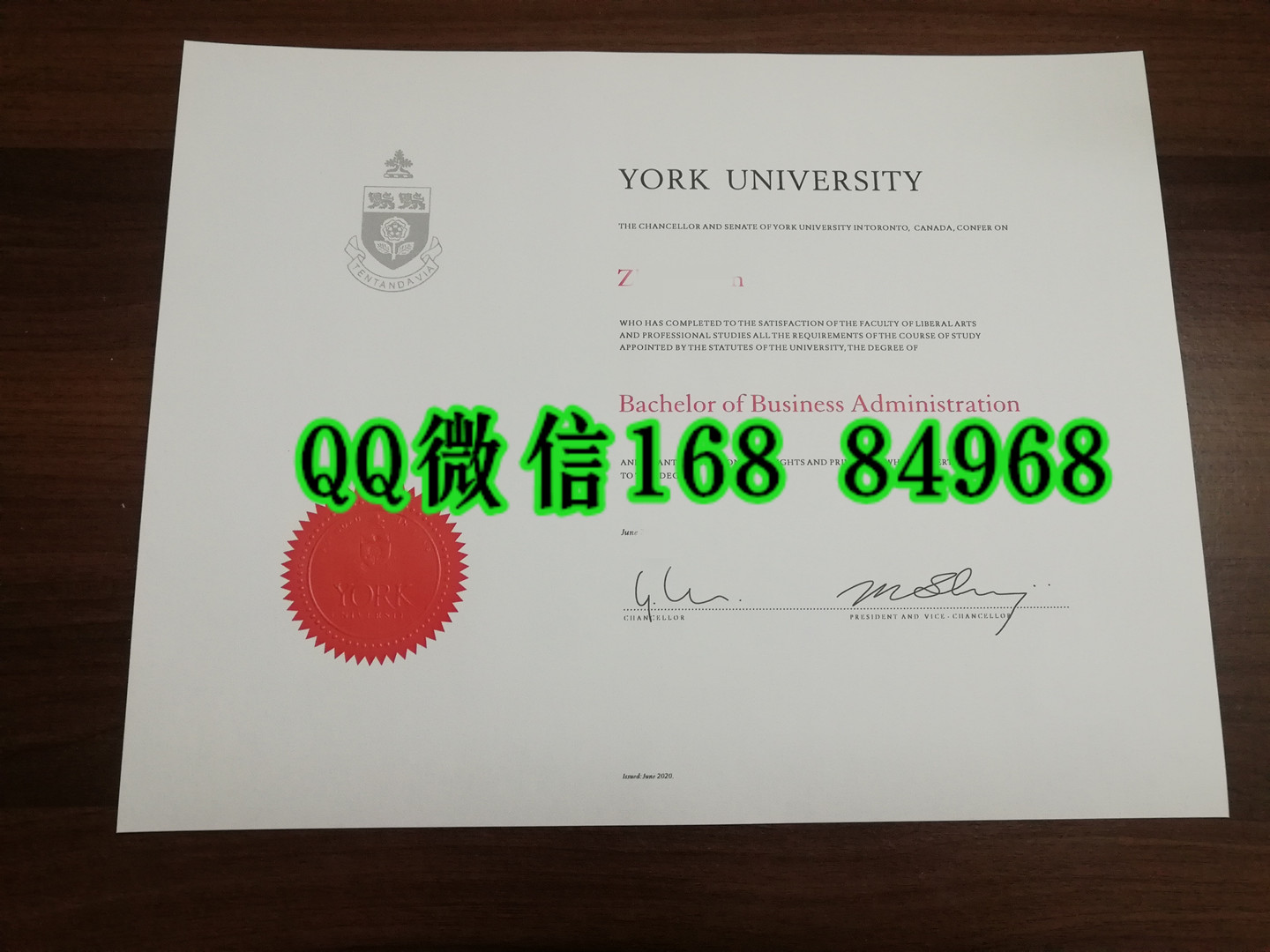 热门爆款之加拿大约克大学毕业证正反面实拍防伪，York University diploma degree