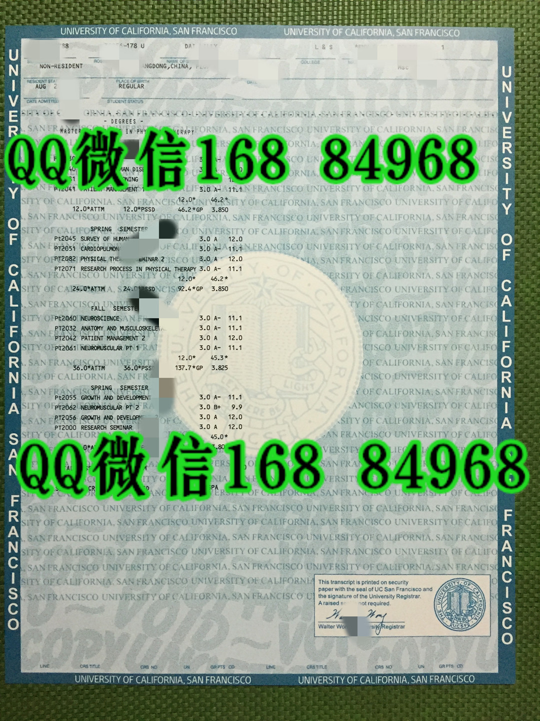 加州大学旧金山分校University of California, San Francisco成绩单，美国大学成绩单印刷