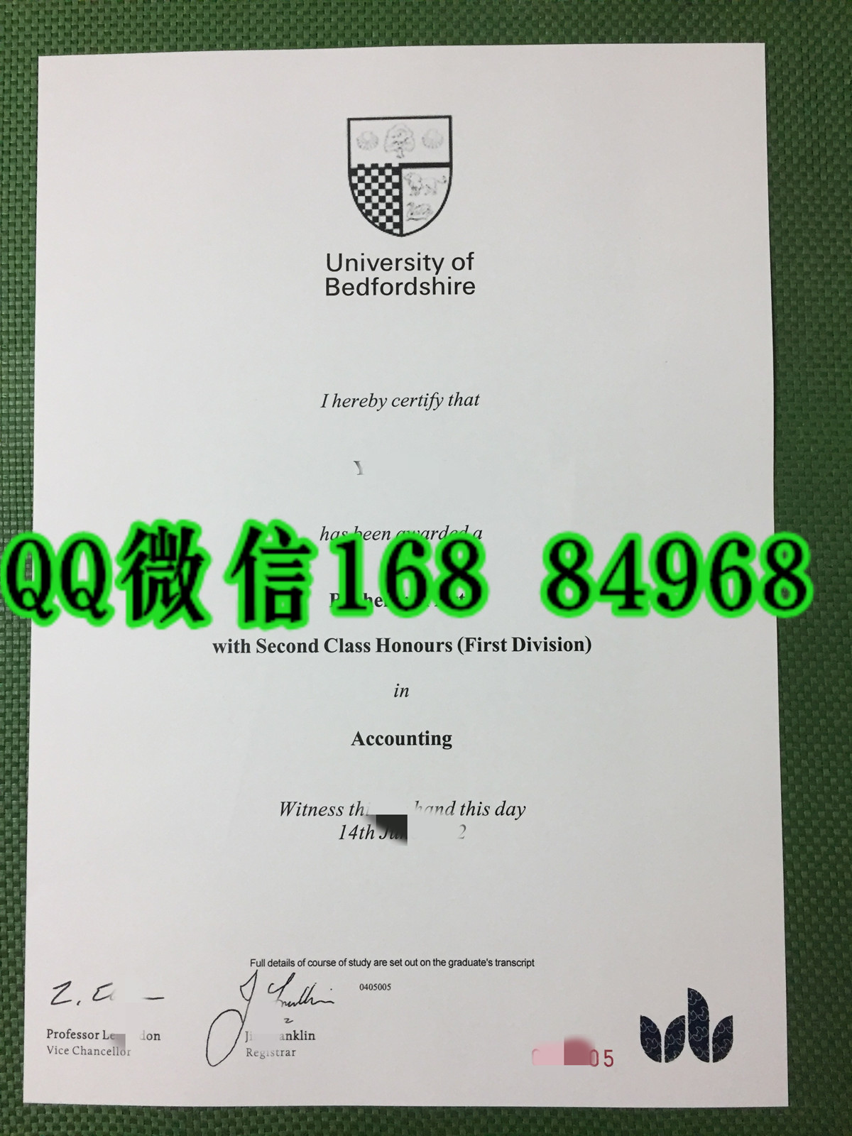 University of Bedfordshire diploma degree_英国贝德福特大学毕业证成绩单模版