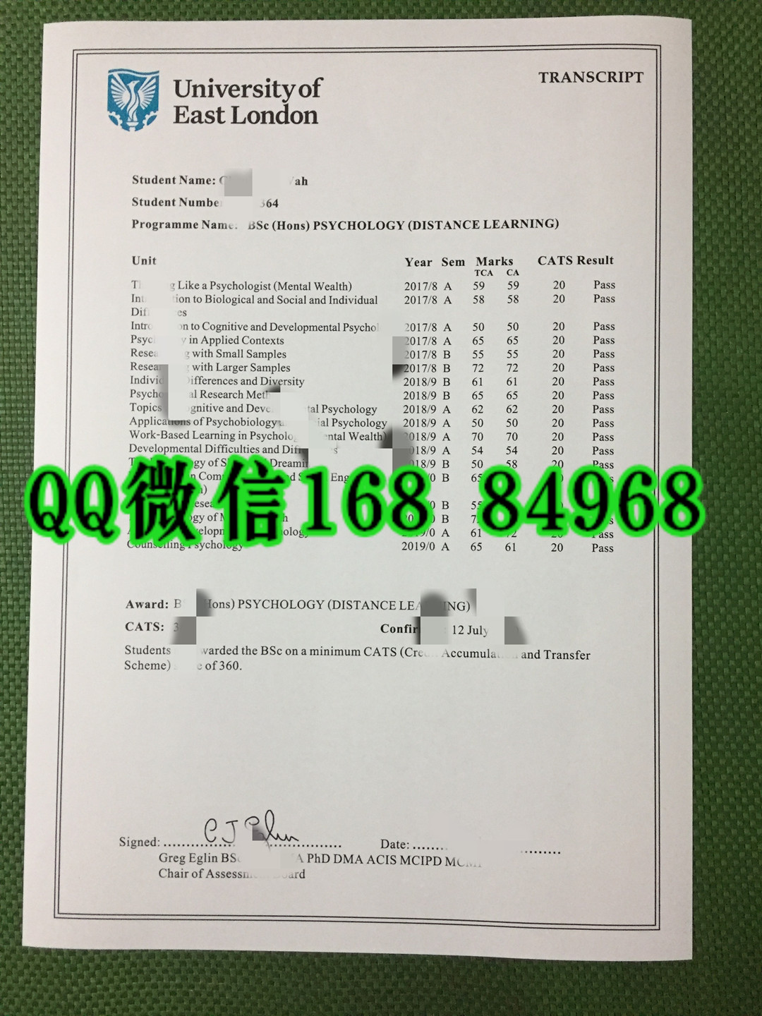 英国东伦敦大学成绩单模版实拍，University of East London transcript