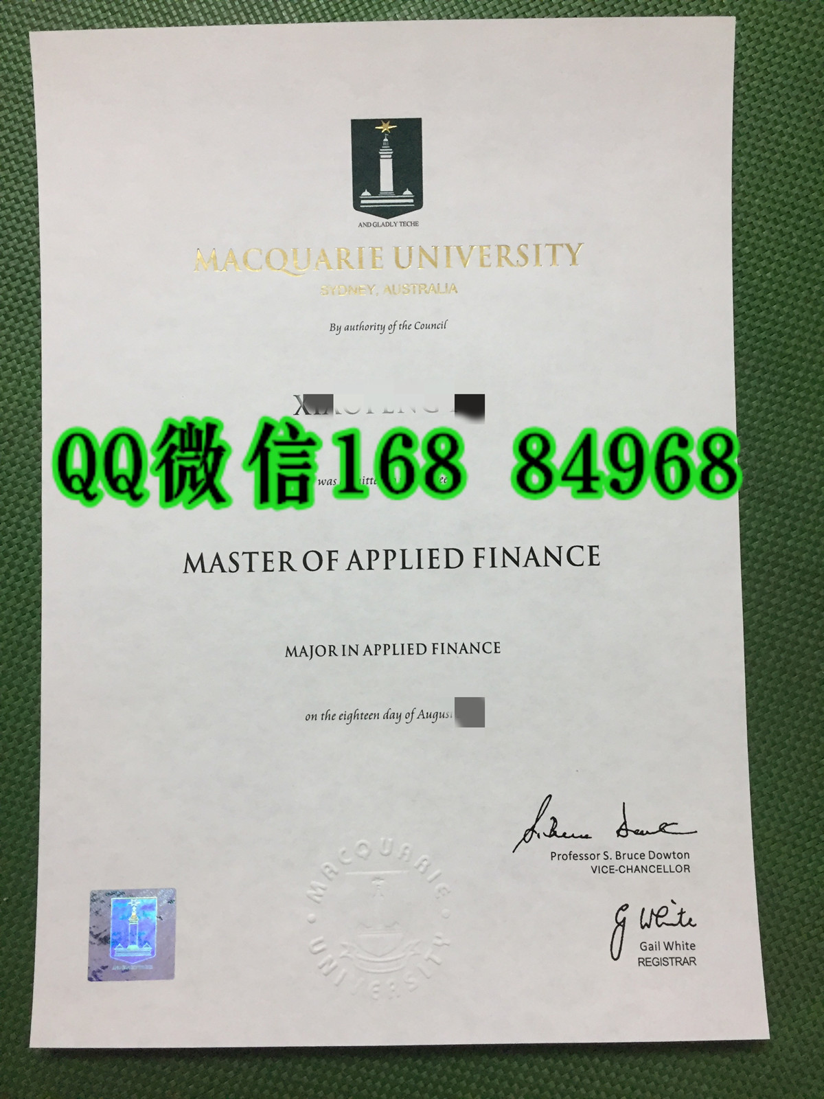 麦瑞考大学硕士学位毕业证实拍，Macquarie University diploma certificate