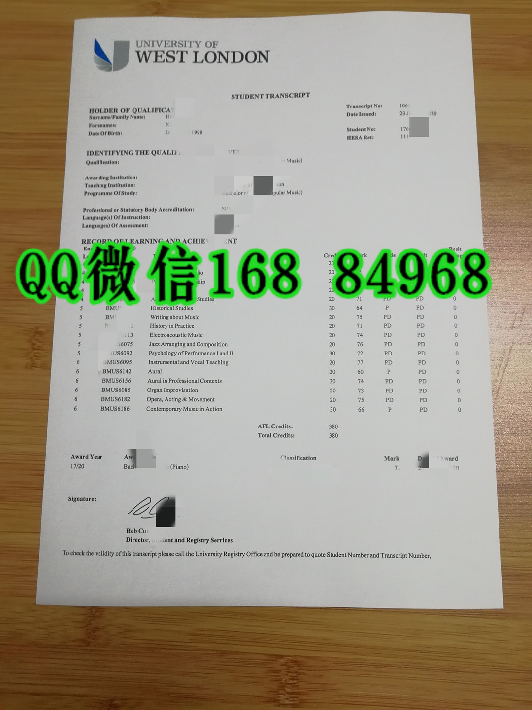 英国西伦敦大学成绩单修改，University of West London transcript