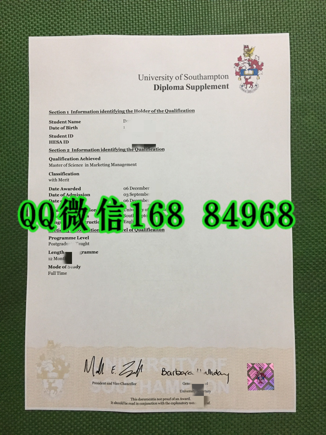 英国南安普顿大学成绩单印刷质量对比,University of Southampton transcript