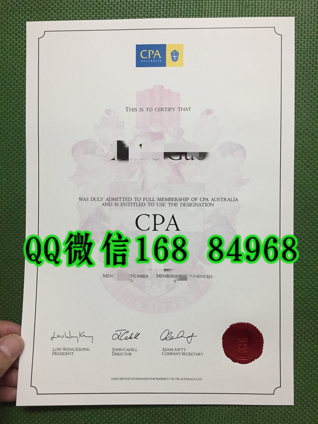 注册会计师证书，CPA证书，Certified Public Accountant certificate