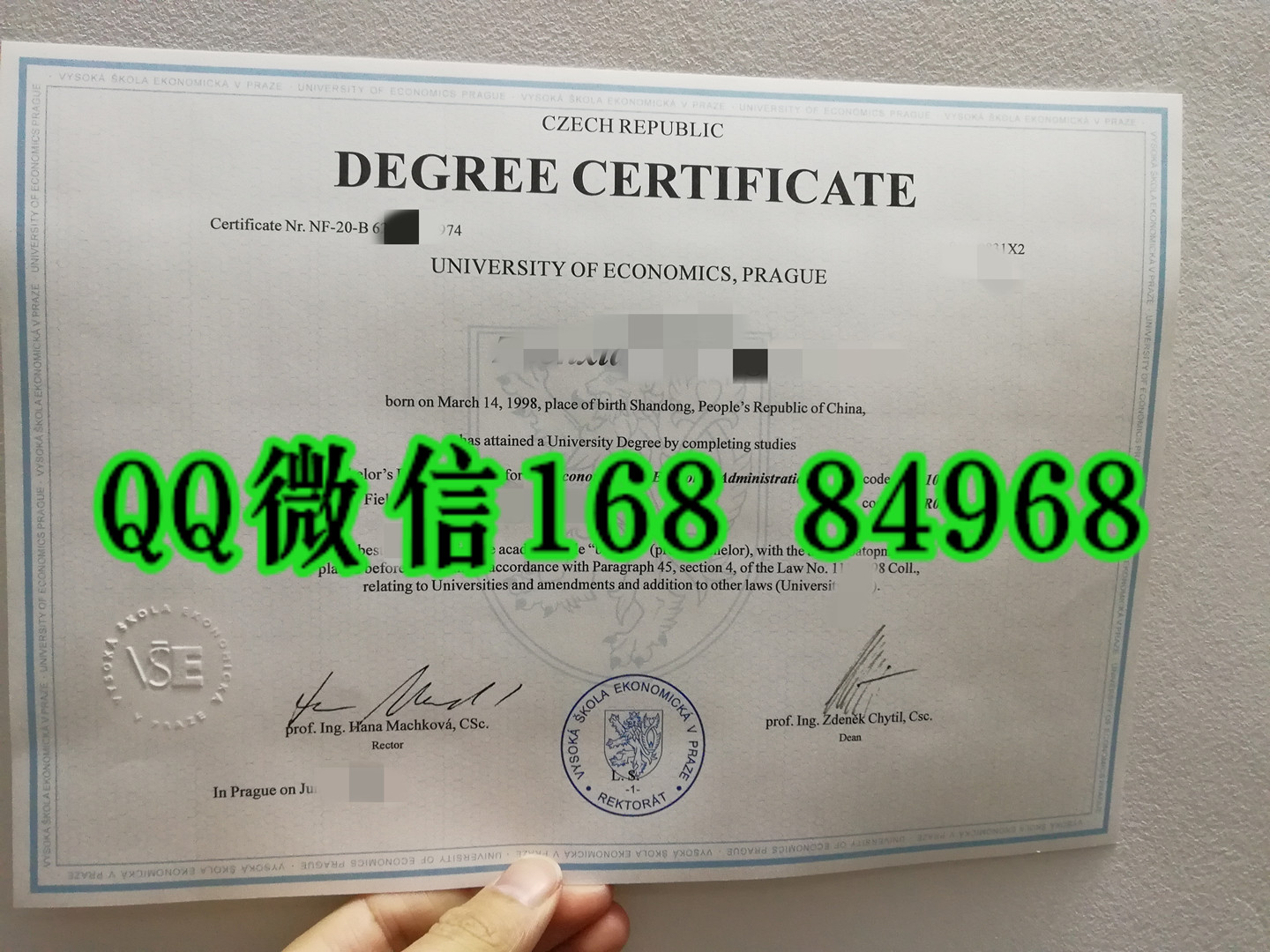 布拉格经济大学学位毕业证实拍，Prague University of Economics and Business diploma degree