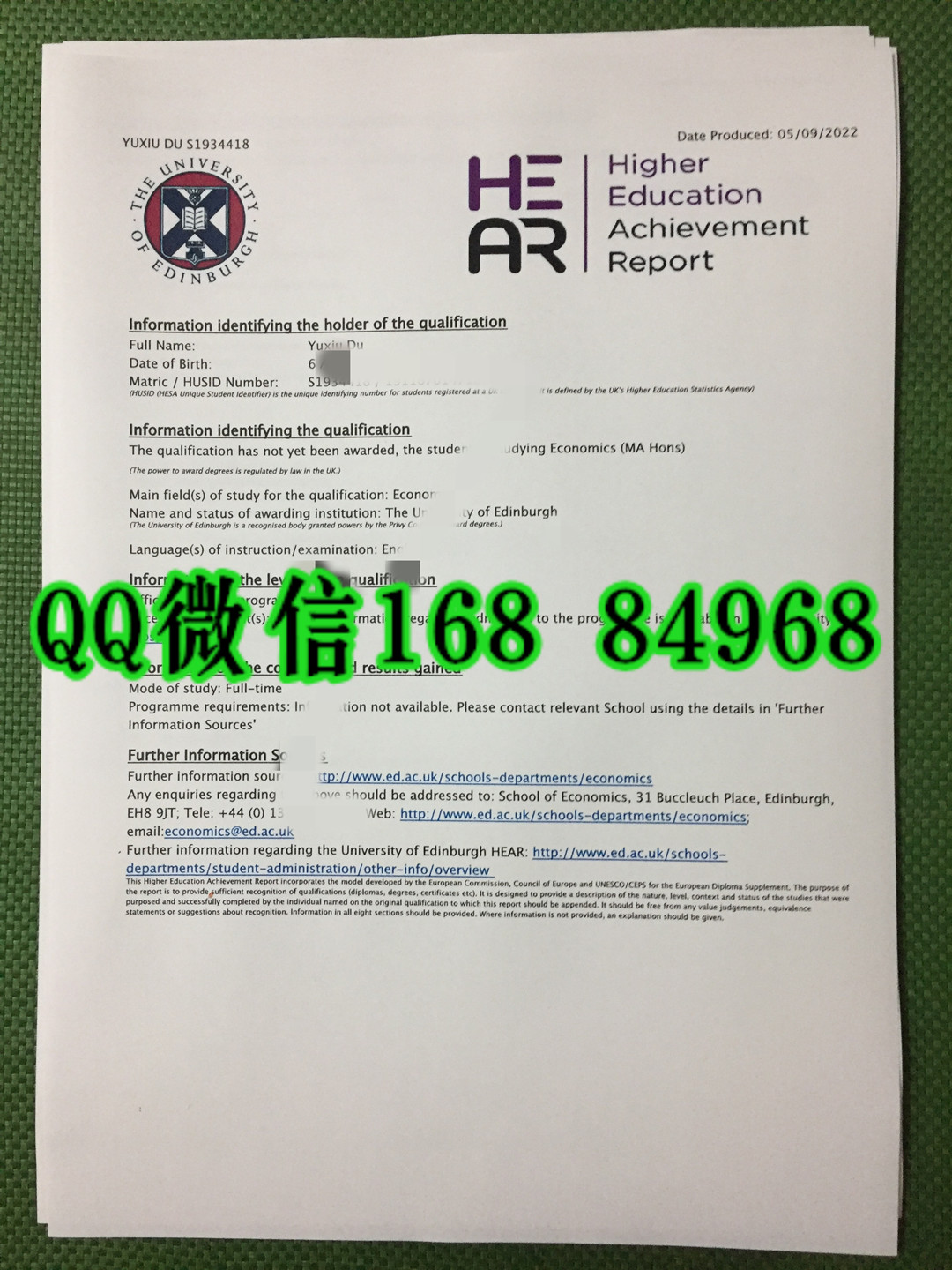 爱丁堡大学The University of Edinburgh成绩单资料一套,英国大学成绩单