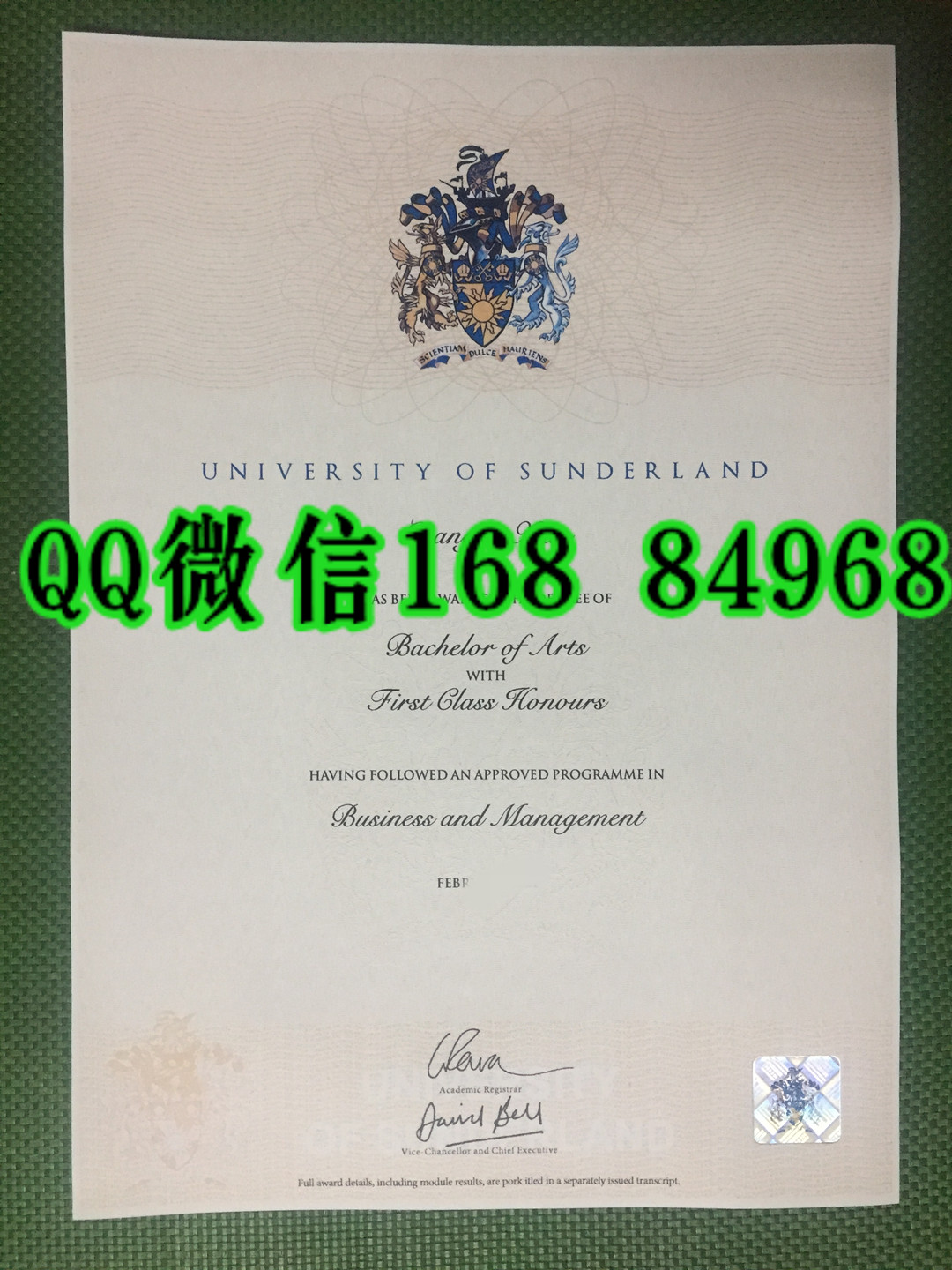 英国桑德兰大学毕业证范例,University of Sunderland diploma degree