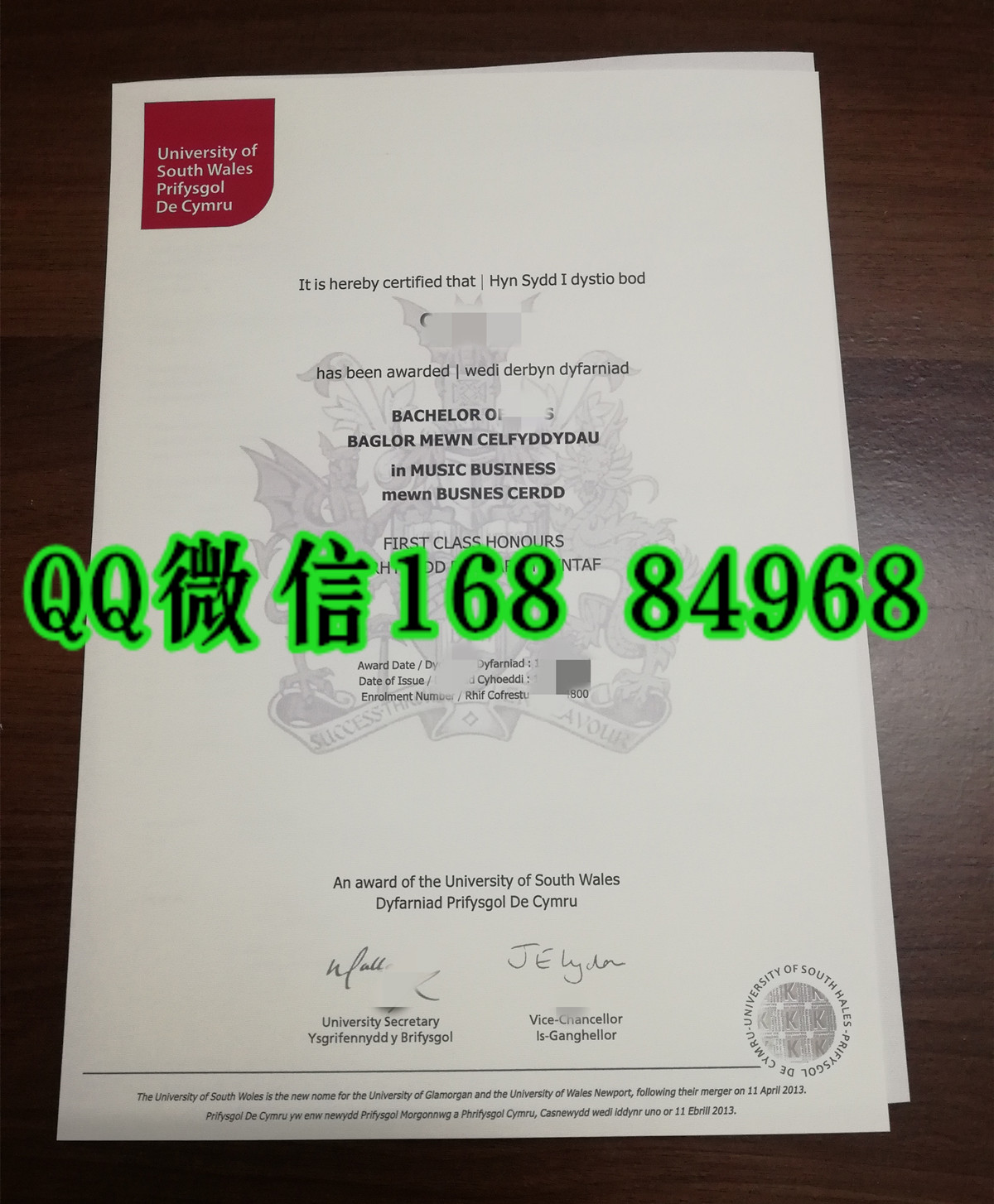 英国南威尔士大学毕业证模版，university of south wales diploma degree