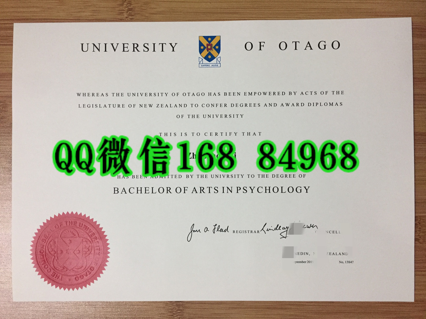 新西兰奥塔哥大学毕业证学位证样式，University of Otago diploma degree