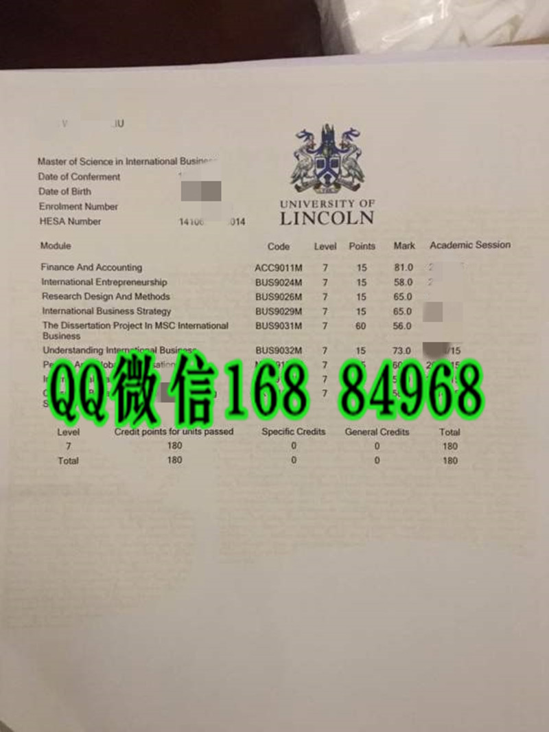 英国林肯大学成绩单，University of Lincoln transcript