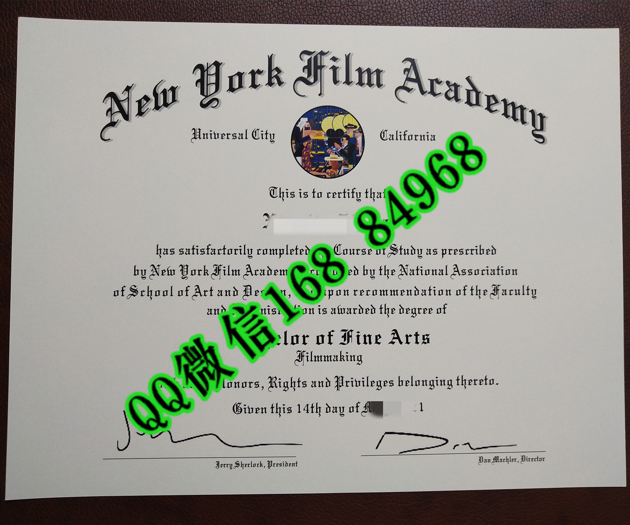 制作美国纽约电影学院毕业证成绩单，New York Film Academy diploma certificate
