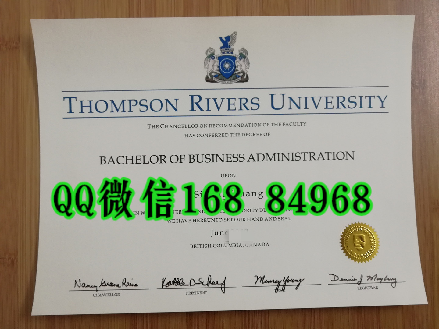 加拿大汤普森河大学毕业证成绩单，Thompson Rivers University diploma certificate