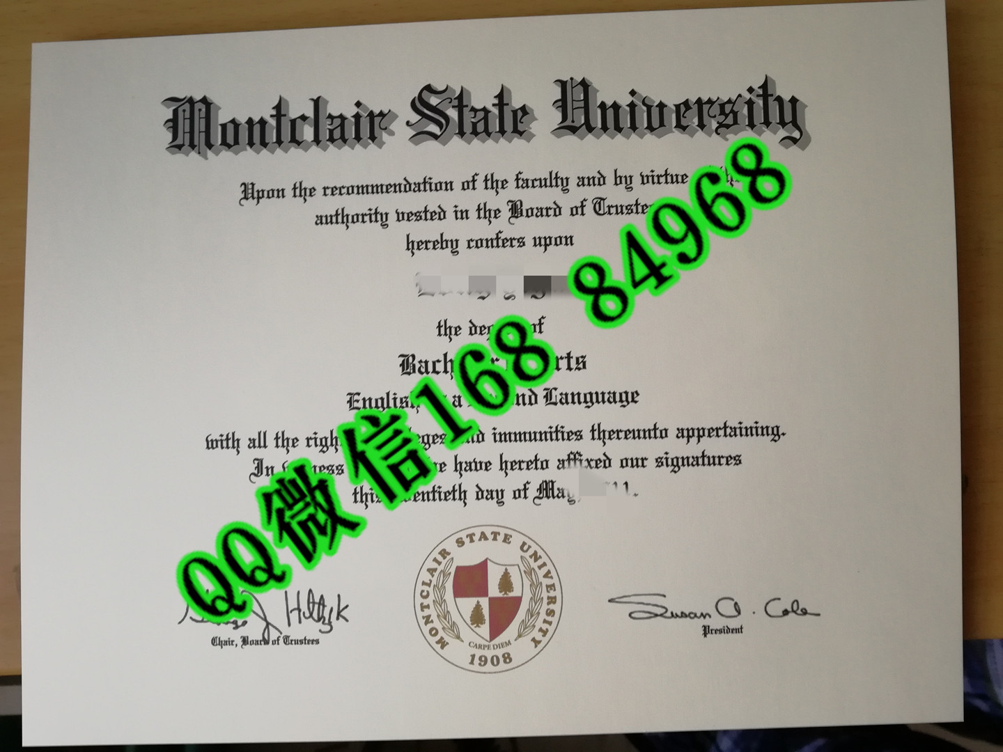 美国蒙特克莱尔州立大学毕业证成绩单，montclair state university diploma certificate