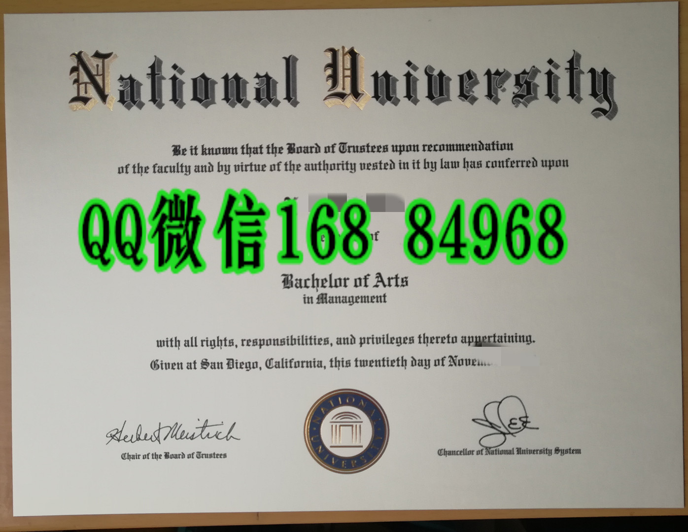 制作美国国立大学毕业证成绩单，National University diploma certificate