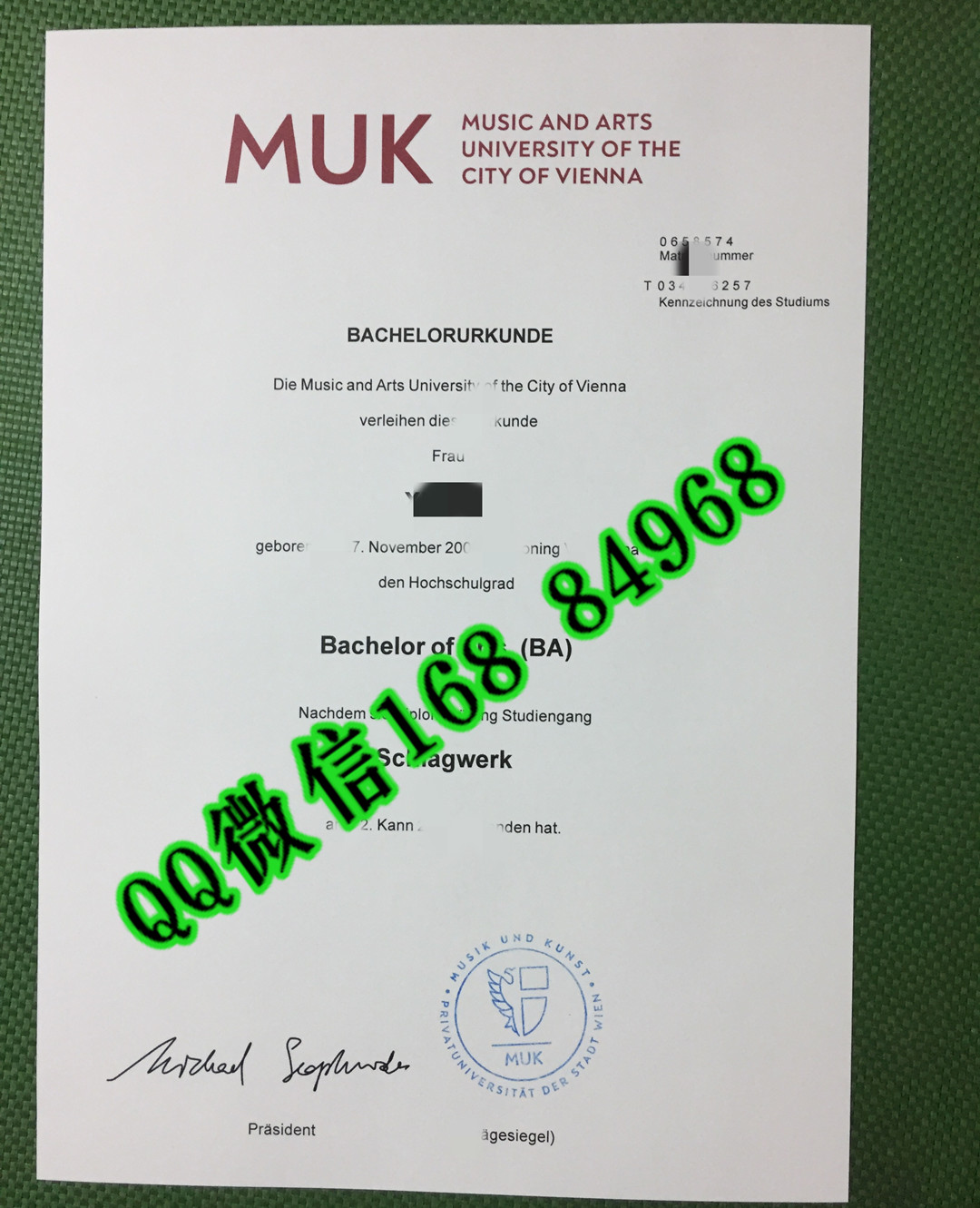 维也纳音乐与艺术市立大学毕业证学位证，Music and Arts University of the City of Vienna diploma degre