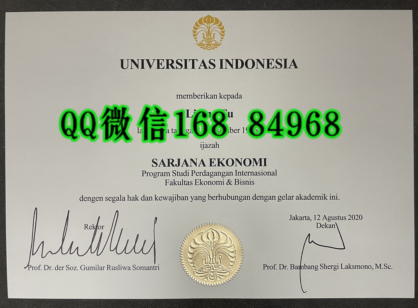 印度尼西亚大学University of Indonesia毕业证，University of Indonesia diploma