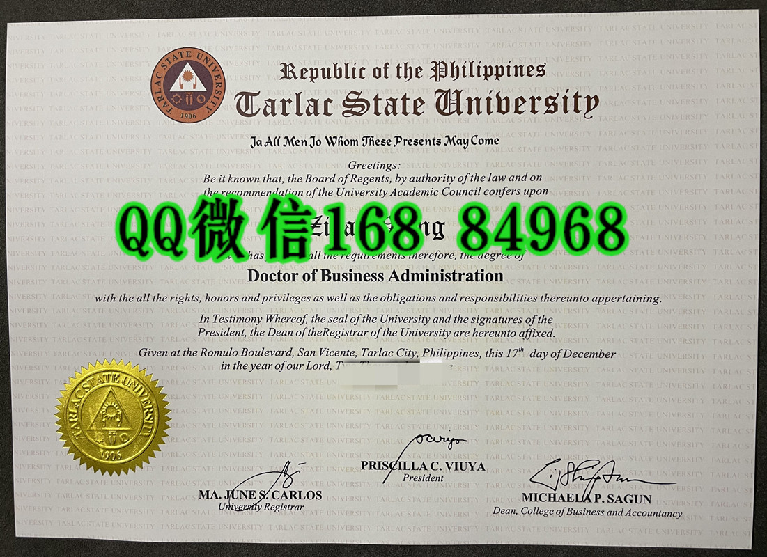 菲律宾太历国立大学博士学位毕业证，Tarlac State University Doctor degree