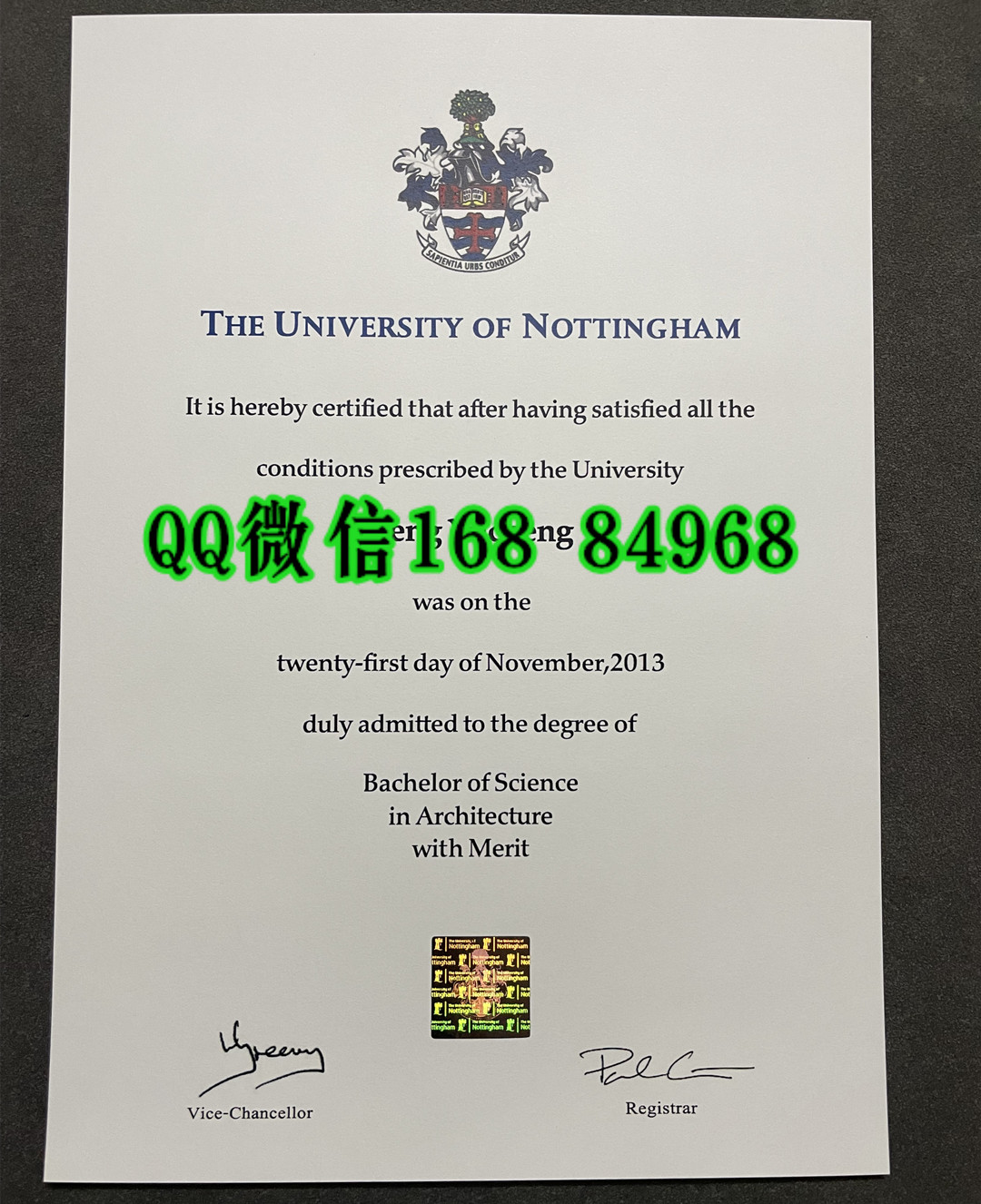 2013年英国诺丁汉大学毕业证成绩单留才认证，University of Nottingham diploma degree