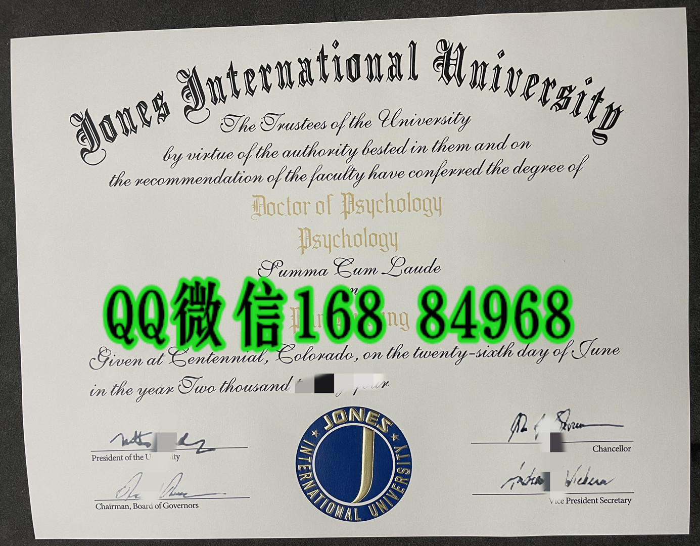 美国琼斯国际大学毕业证学位证样本，jones international university diploma certificate