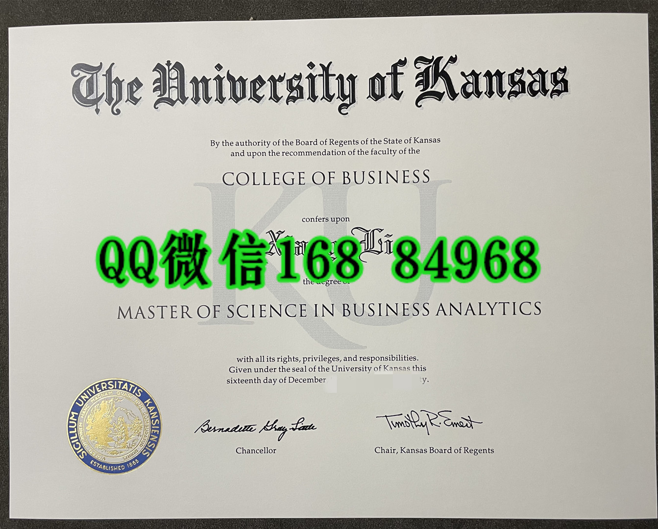 美国堪萨斯大学毕业证成绩单留信网认证，University of Kansas diploma certificate