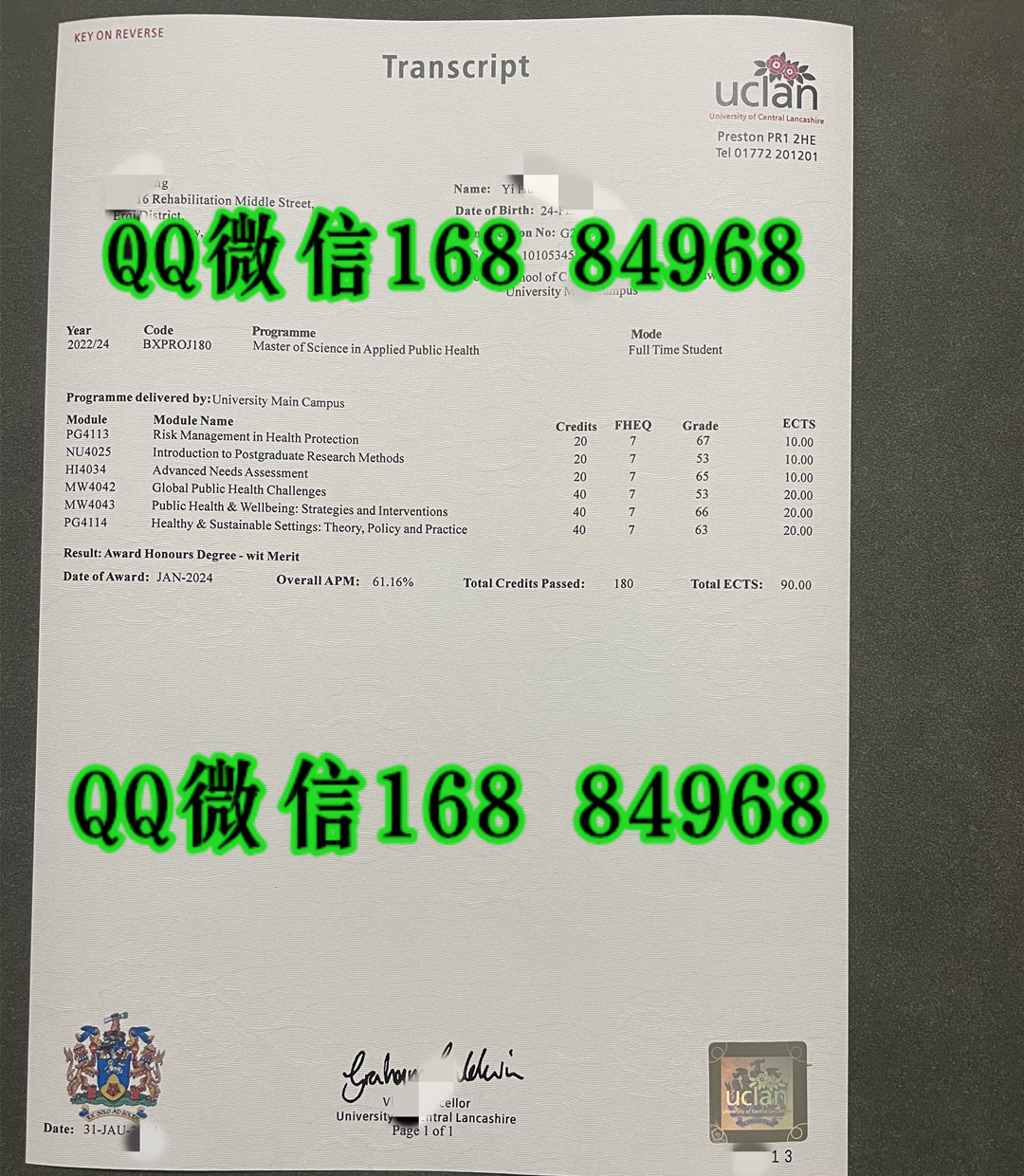 英国中央兰开夏大学成绩单定制，University of Lancashire transcript