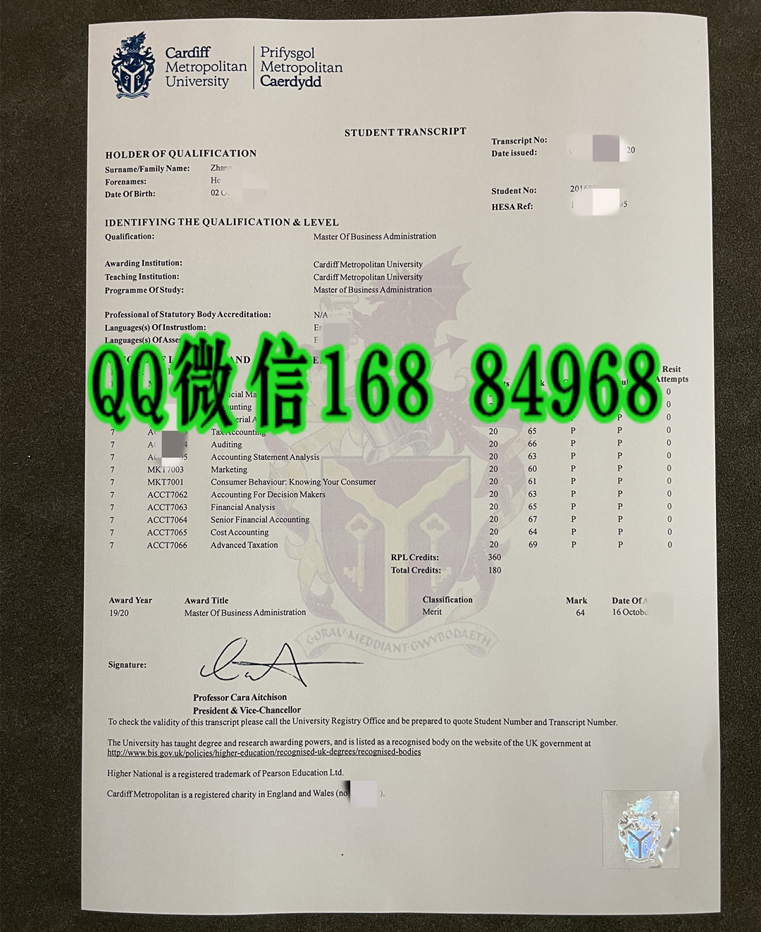 英国卡迪夫城市大学Cardiff Metropolitan University成绩单，Cardiff Metropolitan University tran