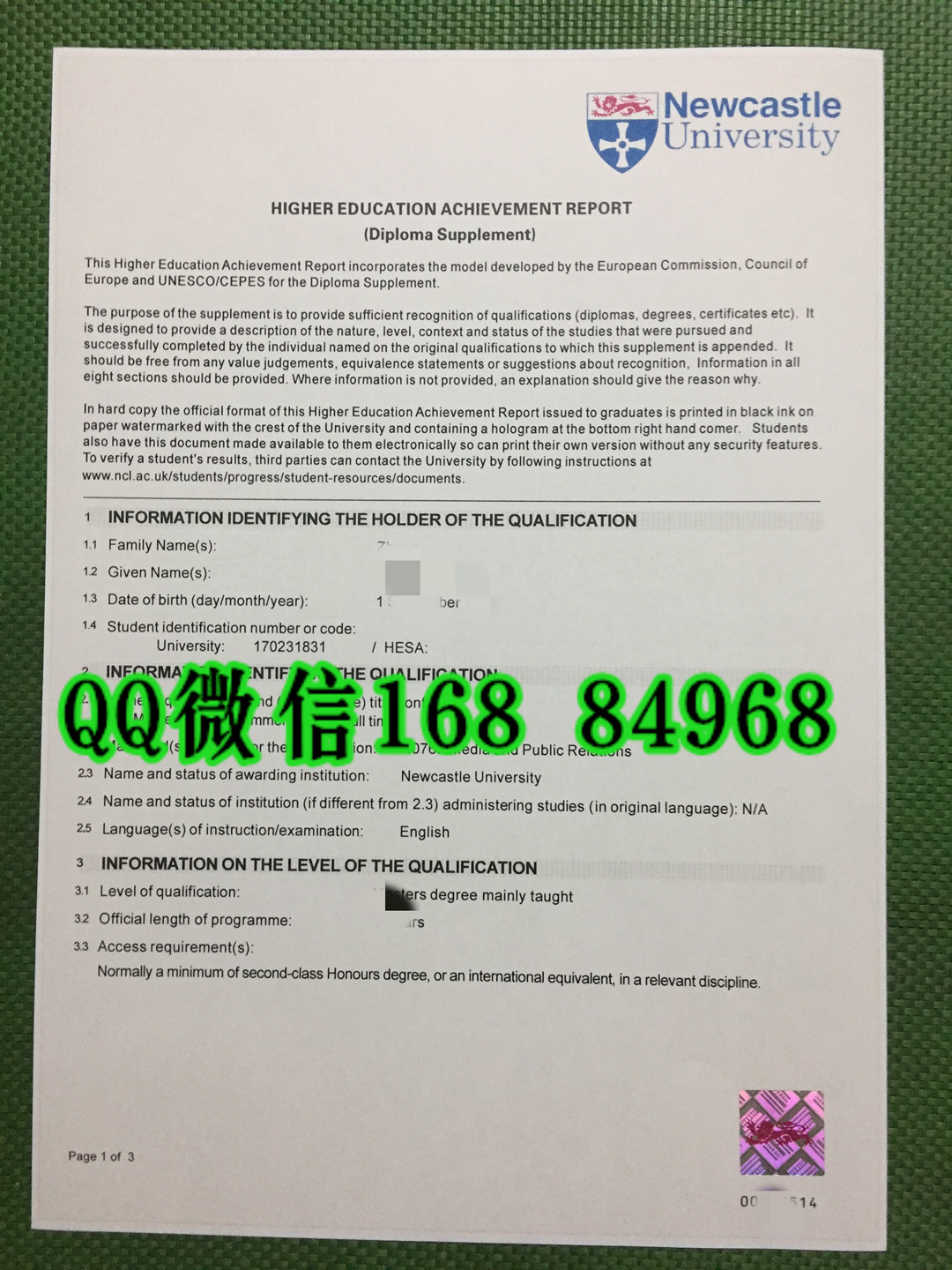 英国纽卡斯尔大学成绩单，英国纽卡斯尔大学成绩说明Newcastle University transcript