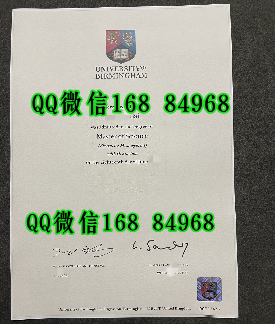 英国伯明翰大学毕业证烫金防伪效果展示University of Birmingham diploma