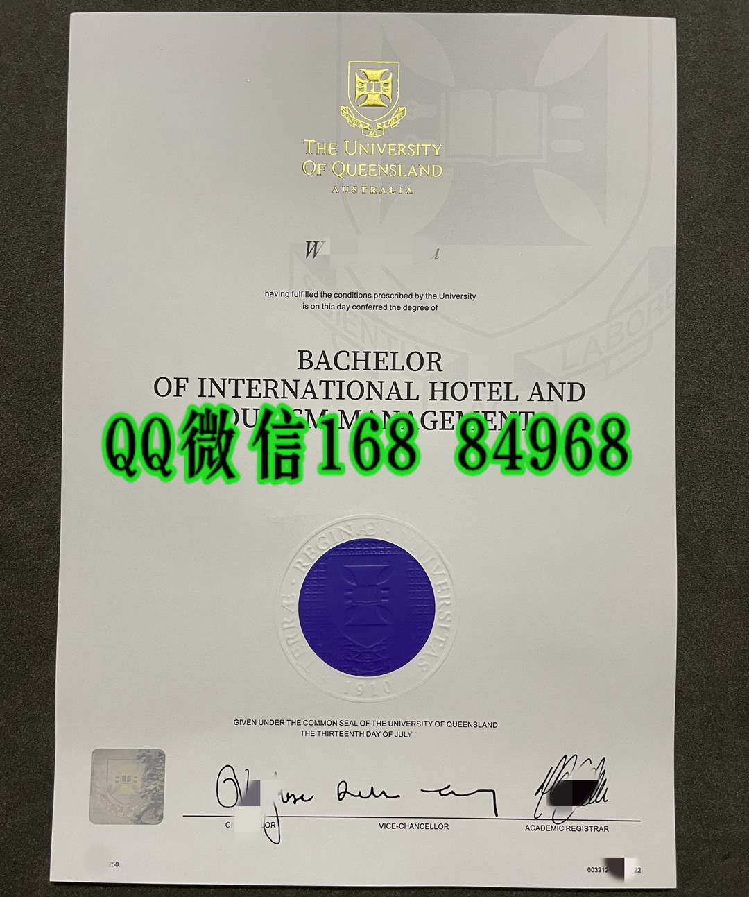 澳洲昆士兰大学国际酒店与旅游管理学士学位毕业证，昆士兰大学学历留信网认证