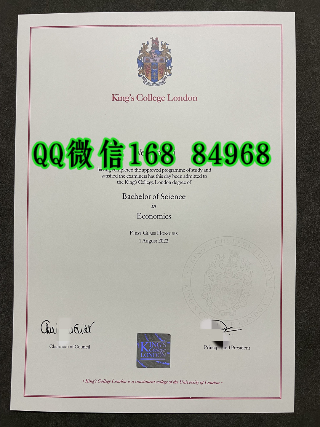 英国伦敦国王大学经济学本科理学士毕业证，Bachelor of Science degree in Economics from King's Universi