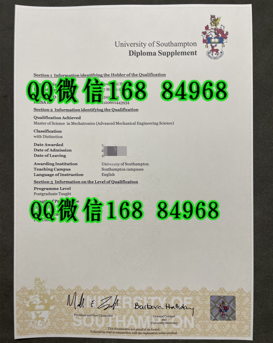 定制英国南安普顿大学成绩单成绩说明，University of Southampton transcript