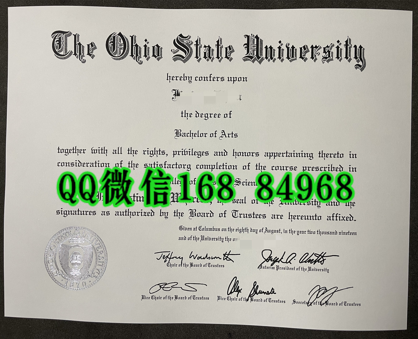 美国俄亥俄州立大学毕业证成绩单留才认证，The Ohio State University diploma degree