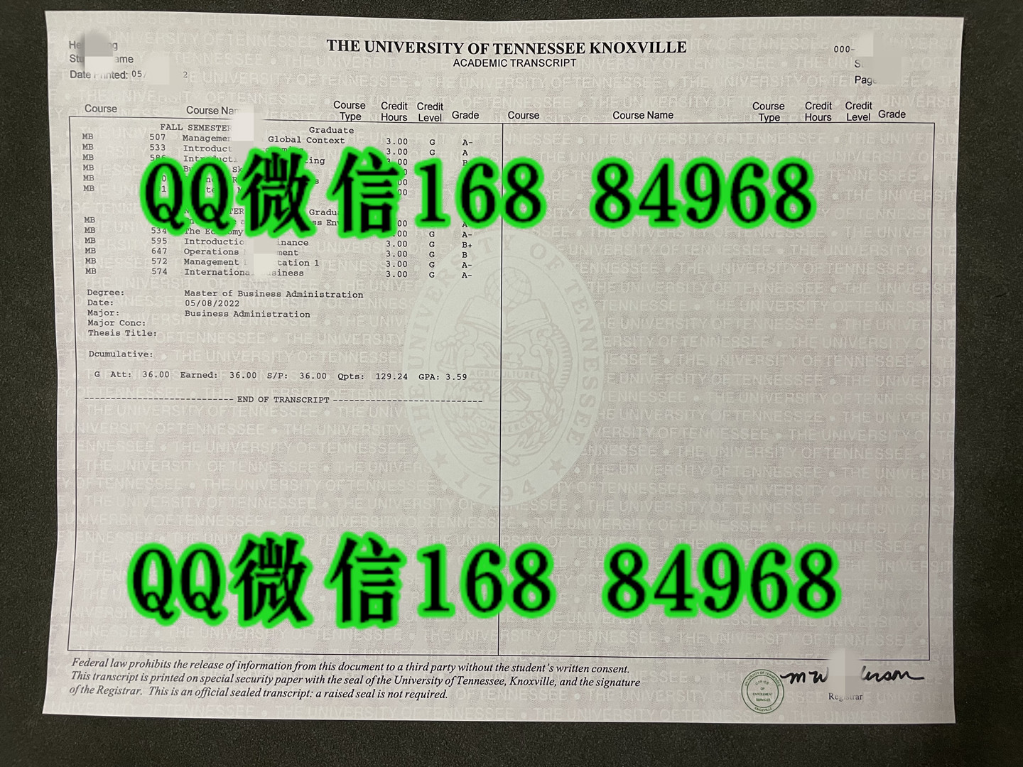 定制美国田纳西大学诺克斯维尔分校成绩单，The University of Tennessee，Knoxville transcript
