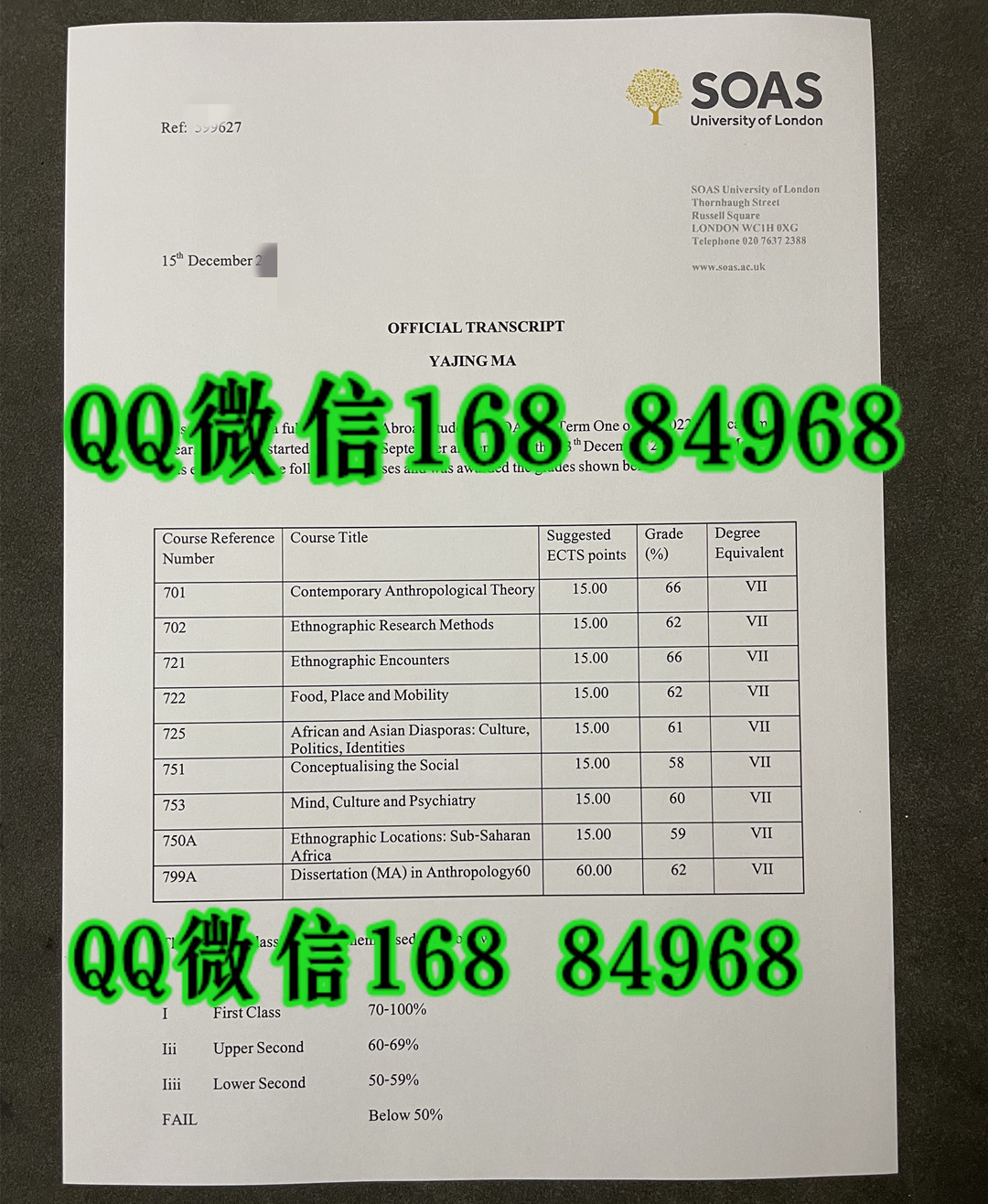 定制定制伦敦大学亚非学院成绩单，School of Oriental and African Studies transcript