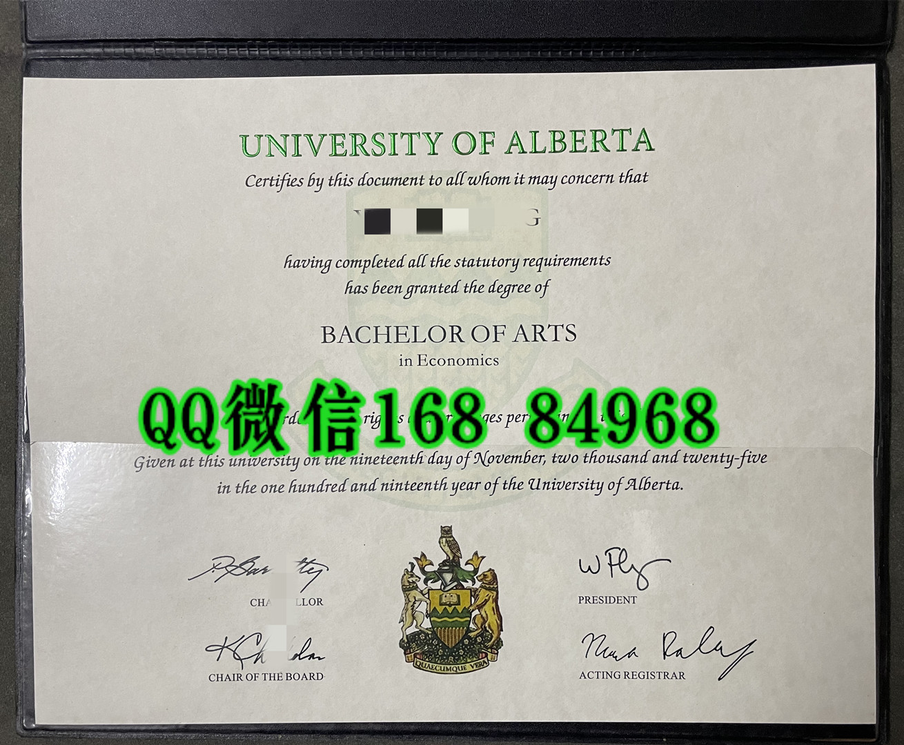 加拿大阿尔伯塔大学文学学士学位毕业证,University of Alberta BACHELOR OF ARTS in Economics