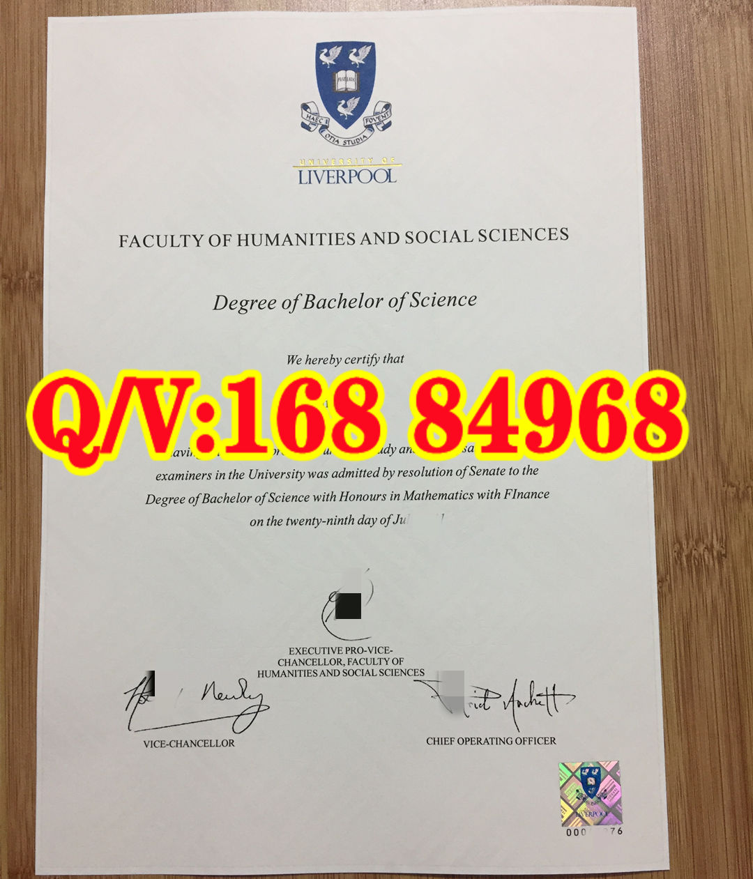 英国利物浦大学毕业证|利物浦大学数学与金融荣誉理学士英文毕业证